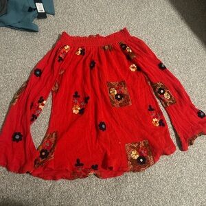 Floral Embroidered Red blouse/ Top